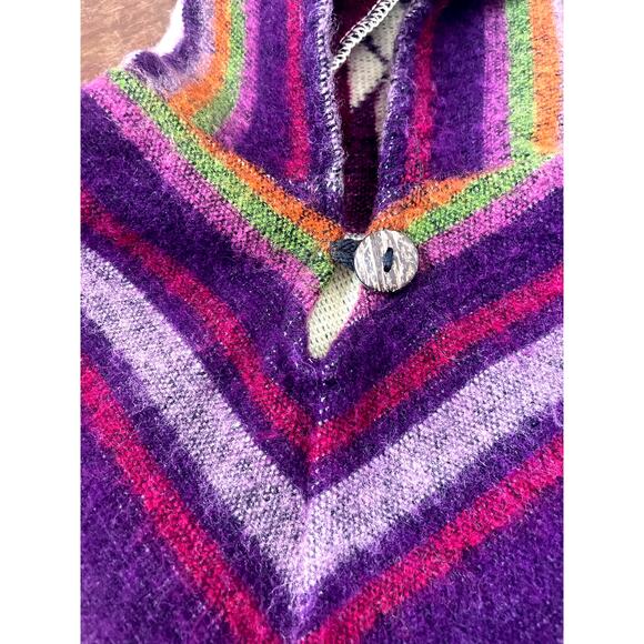Handmade Toddler Alpaca Wool Poncho with Fringe Hooded Colorful Boho Toddler - Picture 5 of 11